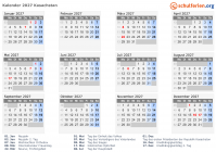 Kalender 2027 mit Ferien und Feiertagen Kasachstan