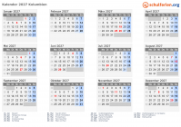 Kalender 2027 mit Ferien und Feiertagen Kolumbien