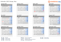 Kalender 2027 mit Ferien und Feiertagen Kongo, Rep.