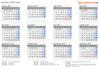 Kalender 2027 mit Ferien und Feiertagen Kuba