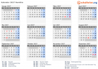 Kalender 2027 mit Ferien und Feiertagen Namibia
