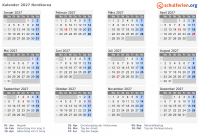 Kalender 2027 mit Ferien und Feiertagen Nordkorea