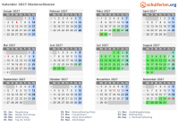 Kalender 2027 mit Ferien und Feiertagen Niederschlesien