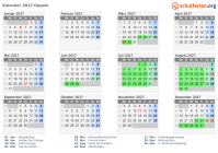 Kalender 2027 mit Ferien und Feiertagen Oppeln