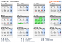 Kalender 2027 mit Ferien und Feiertagen Rheinland-Pfalz