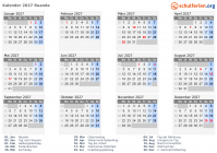 Kalender 2027 mit Ferien und Feiertagen Ruanda