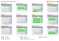 Kalender 2027 mit Ferien und Feiertagen Basel-Stadt