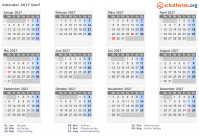 Kalender 2027 mit Ferien und Feiertagen Genf