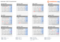 Kalender 2027 mit Ferien und Feiertagen Graubünden