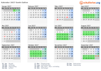 Kalender 2027 mit Ferien und Feiertagen Sankt Gallen
