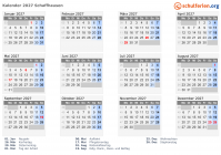 Kalender 2027 mit Ferien und Feiertagen Schaffhausen