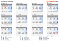 Kalender 2027 mit Ferien und Feiertagen Schwyz