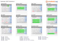 Kalender 2027 mit Ferien und Feiertagen Solothurn