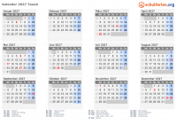 Kalender 2027 mit Ferien und Feiertagen Tessin