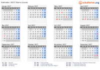 Kalender 2027 mit Ferien und Feiertagen Sierra Leone