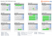Kalender 2027 mit Ferien und Feiertagen Böhmisch Leipa