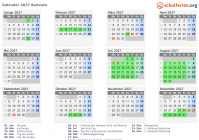 Kalender 2027 mit Ferien und Feiertagen Budweis