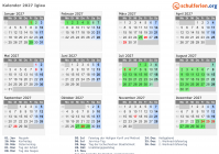 Kalender 2027 mit Ferien und Feiertagen Iglau