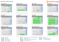 Kalender 2027 mit Ferien und Feiertagen Karwin