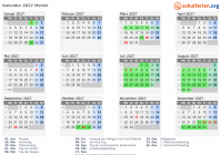 Kalender 2027 mit Ferien und Feiertagen Melnik