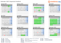 Kalender 2027 mit Ferien und Feiertagen Ungarisch Hradisch