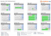 Kalender 2027 mit Ferien und Feiertagen Wildenschwert