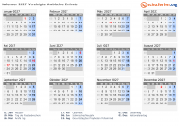 Kalender 2027 mit Ferien und Feiertagen Vereinigte Arabische Emirate