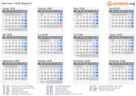 Kalender 2028 mit Ferien und Feiertagen Ägypten