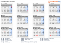 Kalender 2028 mit Ferien und Feiertagen Albanien