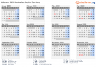 Kalender 2028 mit Ferien und Feiertagen Australisches Hauptstadtterritorium