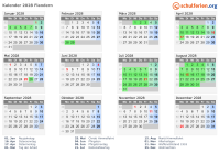 Kalender 2028 mit Ferien und Feiertagen Flandern