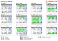 Kalender 2028 mit Ferien und Feiertagen Berlin