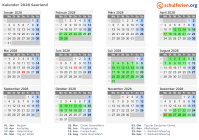 Kalender 2028 mit Ferien und Feiertagen Saarland