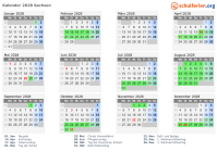 Kalender 2028 mit Ferien und Feiertagen Sachsen