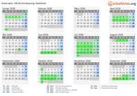 Kalender 2028 mit Ferien und Feiertagen Schleswig-Holstein