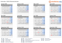 Kalender 2028 mit Ferien und Feiertagen Elfenbeinküste