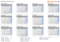 Kalender 2028 mit Ferien und Feiertagen Finnland
