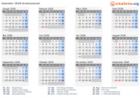Kalender 2028 mit Ferien und Feiertagen Griechenland