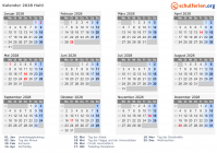 Kalender 2028 mit Ferien und Feiertagen Haiti