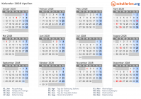 Kalender 2028 mit Ferien und Feiertagen Apulien