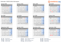 Kalender 2028 mit Ferien und Feiertagen Emilia-Romagna