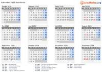 Kalender 2028 mit Ferien und Feiertagen Sardinien