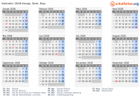Kalender 2028 mit Ferien und Feiertagen Kongo, Dem. Rep.