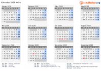 Kalender 2028 mit Ferien und Feiertagen Kuba
