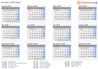 Kalender 2028 mit Ferien und Feiertagen Malta