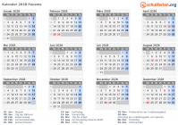 Kalender 2028 mit Ferien und Feiertagen Panama