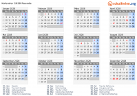 Kalender 2028 mit Ferien und Feiertagen Ruanda