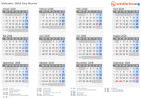 Kalender 2028 mit Ferien und Feiertagen San Marino