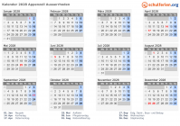 Kalender 2028 mit Ferien und Feiertagen Appenzell Ausserrhoden