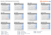 Kalender 2028 mit Ferien und Feiertagen Appenzell Innerrhoden